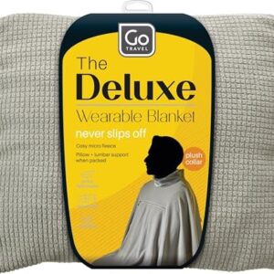 Go Travel Deluxe Wearable Blanket, Cozy, Fleece Blanket for Comfortable Rest in Airplane, Bus, Car, and Train, Doubles as Pillow and Lumbar Support, Packs in with Luggage, Travel Essentials, Gray