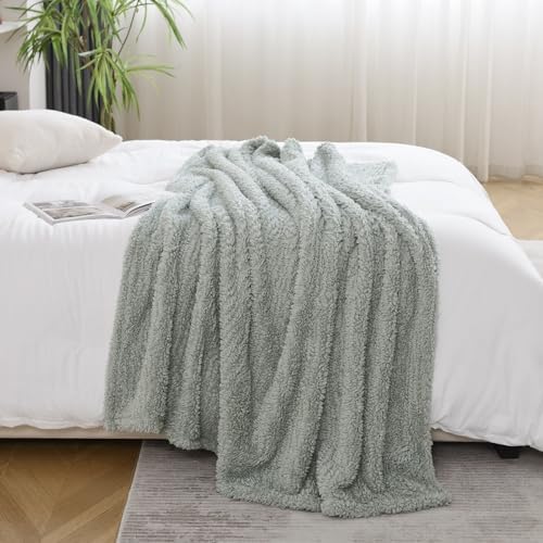 Ultra Soft Cozy Sherpa Throw Blanket, Light Weight Warm Decorative Boho Style Plush Throw Blanket Cover for Couch, Sofa, Bedroom,Travel, Outdoor, 60”x80”, Sage Green - Image 6
