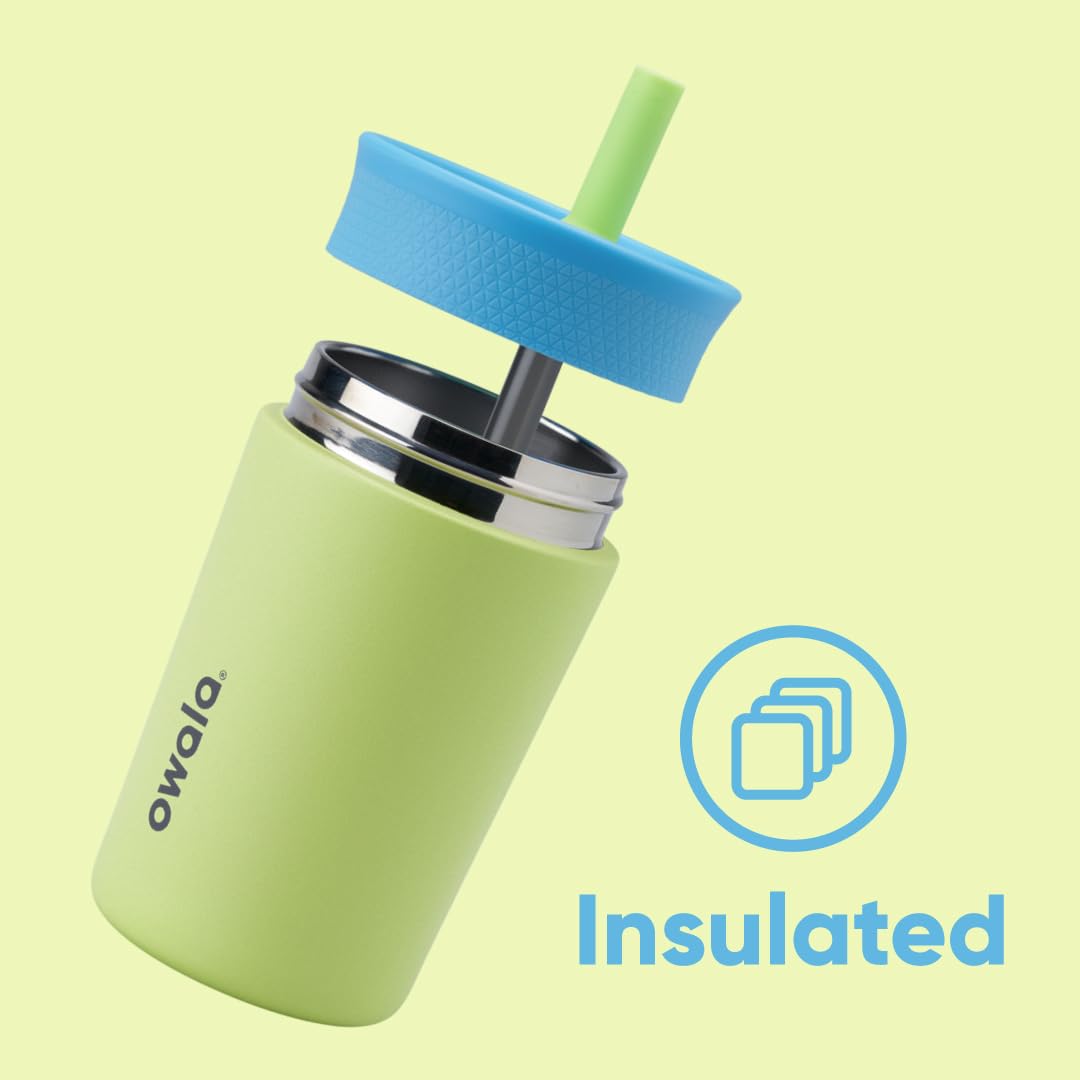 Owala Kids Insulation Stainless Steel Tumbler with Spill Resistant Flexible Straw, Easy to Clean, Kids Water Bottle, Great for Travel, Dishwasher Safe, 12 Oz, Blue and Light Green (Turtley Awesome) - Image 3