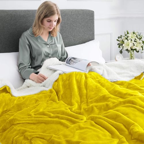 MOONLIGHT20015 Sherpa Blankets Queen Size - (Ochre, 90X90 Inches) Fuzzy, Soft and Wool/Fleece Blanket for Bed, Fluffy Blankets for Winter, Camping and Travel - Image 2