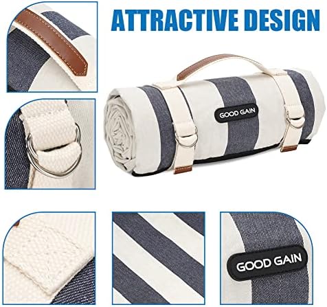 G GOOD GAIN Waterproof Picnic Blanket Portable with Carry Strap for Beach Mat or Family Outdoor Camping Party, Park Blanket for Grass Park, Hiking, Travel, Concerts (Denim Blue) - Image 3