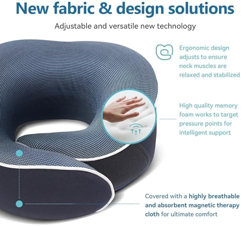 Proglobe Orthopedic Neck Pillow Travel Neck Pillows for Airplanes, Memory Foam Kit, Updated Resting Material, Airplane Travel Set with 3D Contoured Eye Masks, Earplugs, and Luxury Mesh Bag (Blue) - Image 4