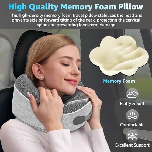 Gikezed Travel Pillows for Airplanes Ergonomic Memory Foam Neck Pillow for Travel - 360° Head & Neck Support for Sleeping on Flights, Cars, Trains & Office (Gray-1) - Image 7