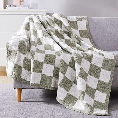WRENSONGE Checkered Throw Blanket, Sage Green Soft Cozy Fluffy Hand Made Throw Blankets for Couch, Sofa, Chair, Bed, Camping, Picnic, Travel Lightweight Bed Blankets for Women Mothers Birthday Gifts - Image 3