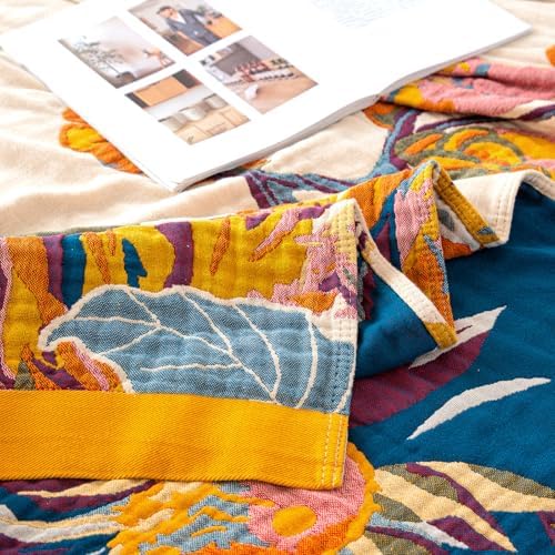 MSGKV Boho Throw Blanket 60''x80'',100% Cotton Blankets for Couch Bed,Cotton Quilt Travel Muslin Blankets Farmhouse Home Decor Soft Lightweight Picnic Blanket - Image 9
