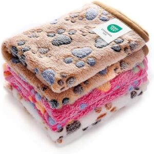 Luciphia 1 Pack 3 Blankets Super Soft Fluffy Premium Fleece Pet Blanket Flannel Throw for Dog Puppy Cat Paw Brown/Pink/White Small(23x16 inch)
