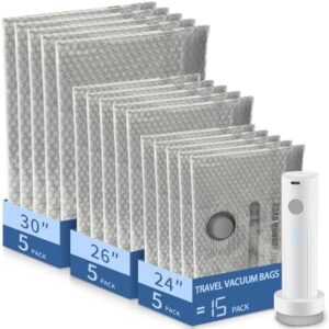 SORON 15 Pack Vacuum Seal Bags for Clothing Travel, Travel Vacuum Storage Bags with Rechargeable air Pump, Carry-on Size Compression for Luggage and Suitcases, Space Saver for Clothes