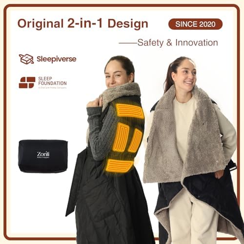 ZonLi Electric Wearable Heated Blanket, 2-in-1 Design Portable Cordless Heated Blankets Battery Operated Heated Shawl Blanket, Rechargeable Power Bank for Home, Office, Travel, Gift for Christmas - Image 3