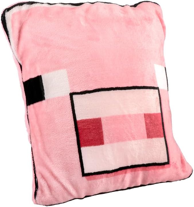 Paladone Minecraft Pig 2-in-1 Cushion Blanket - Officially Licensed Microsoft Travel Blanket, Foldable Soft Fluffy Throw, Gamer Living Room or Bedroom Decor 120cm x 150cm