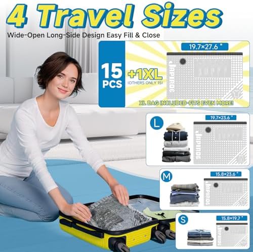 Travel Vacuum Storage Bags 16 Pack with USB Powered Electric Pump, Vacuum Seal Bags for Clothing Travel, Space Saver Bags for Luggage, Suitcase & Home Organization - Image 3