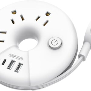 Travel Power Strip, NTONPOWER 3 Outlets 3 USB(1 USB C) Cruise Approved Power Strip, Short Extension Cord 3ft, Travel Essentials for Home, Hotels, Cruise Ship, Vacation, White, i-Donut