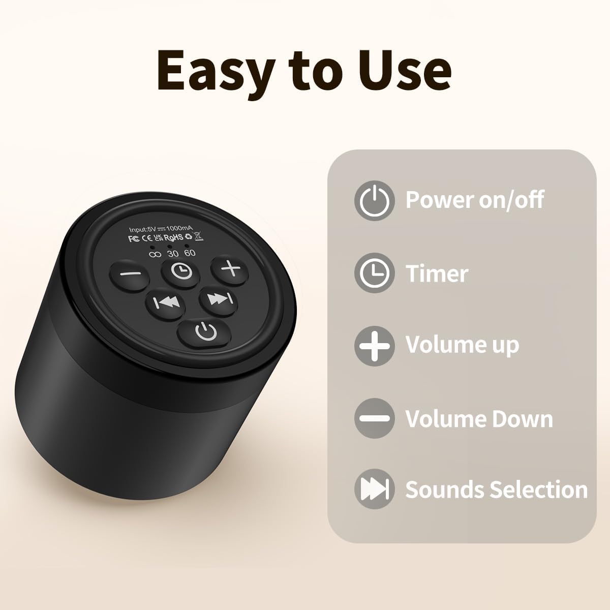 Portable Mini White Noise Machine Sound Machine with 30 Soothing Sounds for Newborn Kids Adults Rechargeable Sleep Brown Noise Machine with 4 Timers Memory Function for Travel Camping Home and Office - Image 6