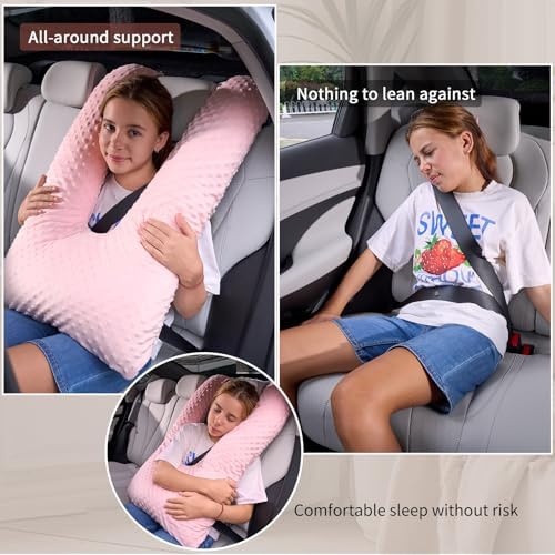 Travel Pillow for Kids Adult, Pillow for Car Sleeping Ultra Large U-Shaped with Removable Soft Cover Support Fix Neck and Body Sitting/Sleeping on The Trip (Pink) - Image 2