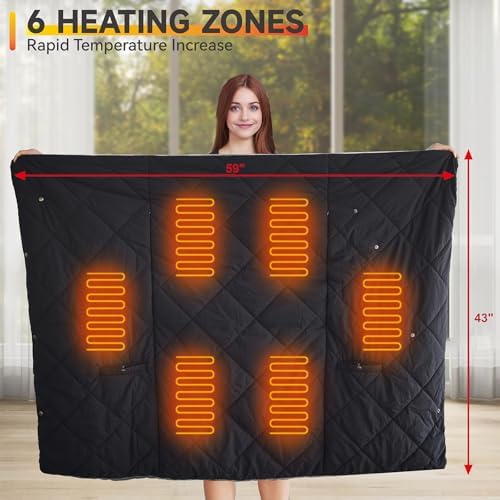Outdoor Heated Blanket with 10000mAh Power Bank, Battery Operated Cordless Electric Heating Throw with 3 Heat Settings, Fast Heating Wearable USB Throw for Camping, Travel, Office & Home Use Black - Image 2