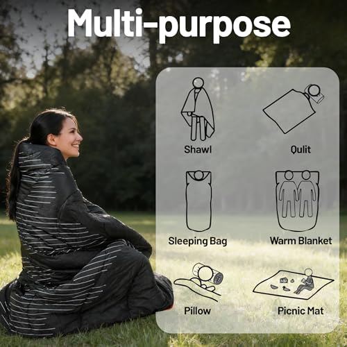 喜马拉雅 Lightweight Camping Blanket, Packable, Down Alternative, Puffy, Printed Wearable Blankets, Warm Camping Quilt with Snap Buttons for Outdoor, Travel, Hiking - Image 5