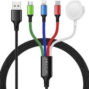Travel Essentials,4 in 1 for Apple Watch Charger/iPhone Charger/Multi Charging Cable,Vacation RV Camping Essentials,USB C/L/Micro Portable Charger for iWatch 11-1/iPhone 17-12,Car&Gift-4FT