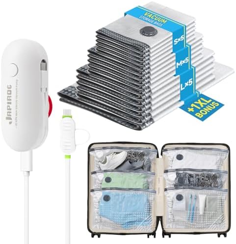 Travel Vacuum Storage Bags 16 Pack with USB Powered Electric Pump, Vacuum Seal Bags for Clothing Travel, Space Saver Bags for Luggage, Suitcase & Home Organization