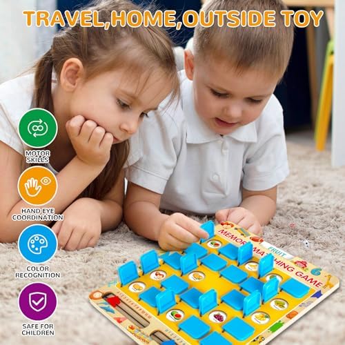 Matching Memory Game for Kids Age 3 4 5 6 7 8 Year Old, Travel Toy for Boys Girls, Wooden Board Game, Road Trip Essentials for Toddler, Airplane/ Car/ Camping Activity, Ideal Christmas, Birthday Gifts - Image 2