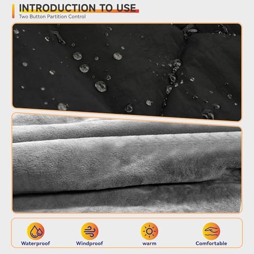 Outdoor Heated Blanket with 10000mAh Power Bank, Battery Operated Cordless Electric Heating Throw with 3 Heat Settings, Fast Heating Wearable USB Throw for Camping, Travel, Office & Home Use Black - Image 6