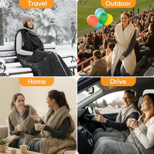ZonLi Electric Wearable Heated Blanket, 2-in-1 Design Portable Cordless Heated Blankets Battery Operated Heated Shawl Blanket, Rechargeable Power Bank for Home, Office, Travel, Gift for Christmas - Image 4
