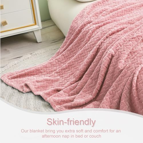 Exclusivo Mezcla Fleece Throw Blanket for Couch, 50x70 Inches Soft Cozy Jacquard Flannel Blankets, Lightweight Fuzzy Plush Warm Throws for Winter, Pink - Image 7