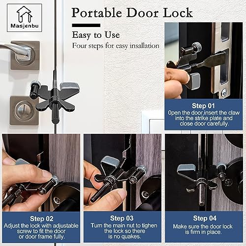 2 Pack Adjustable Portable Door Lock, Hotel Door Locks for Travelers Security, Prevent Unauthorized Entry, Door Stoppers Security for Travel Bedrooms Apartment Airbnb Dorm, with Silicone Caps - Image 7