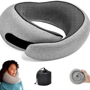 TOPCAPAK Travel Neck Pillows, Memory Foam Neck Travel Pillow for Airplanes,360° Ergonomic Design, Compact & Portable Support for Airplane, Car Rides, Office - Gray