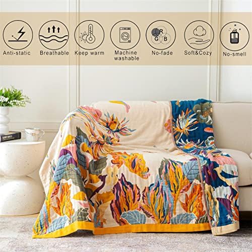 MSGKV Boho Throw Blanket 60''x80'',100% Cotton Blankets for Couch Bed,Cotton Quilt Travel Muslin Blankets Farmhouse Home Decor Soft Lightweight Picnic Blanket - Image 3