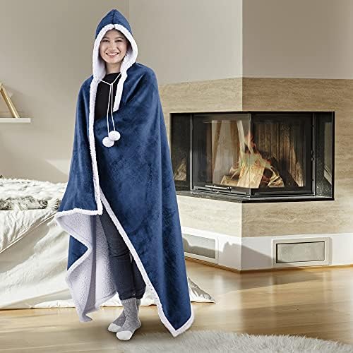Premium Wearable Hooded Adult Women and Men 71"x51"-Super Soft, Lightweight, Microplush, Cozy and Functional Throw Blanket China Blue - Image 2
