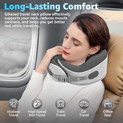 Gikezed Travel Pillows for Airplanes Ergonomic Memory Foam Neck Pillow for Travel - 360° Head & Neck Support for Sleeping on Flights, Cars, Trains & Office (Gray-1) - Image 4