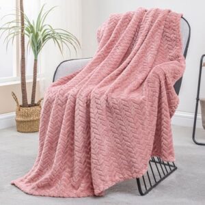 Exclusivo Mezcla Fleece Throw Blanket for Couch, 50x70 Inches Soft Cozy Jacquard Flannel Blankets, Lightweight Fuzzy Plush Warm Throws for Winter, Pink