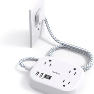 Cruise Essentials 2025,One Beat Travel Power Strip with USB C,Flat Plug Extension Cord with 3 Outlets 4 USB Ports(2 USB C),5 ft Desk Wall Outlet Extender,Non Surge Protector for Cruise,Dorm Room,ETL
