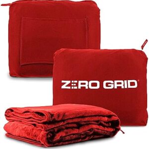 Zero Grid Lightweight Travel Blanket – Premium Compact Wearable Airplane Blanket with Neck Snaps, Cozy Foot Pockets, Zipper Pouch, converts to Soft Pillow for Ultimate Comfort - Scarlet