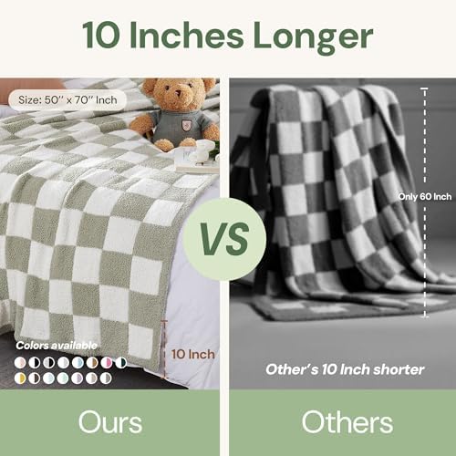 WRENSONGE Checkered Throw Blanket, Sage Green Soft Cozy Fluffy Hand Made Throw Blankets for Couch, Sofa, Chair, Bed, Camping, Picnic, Travel Lightweight Bed Blankets for Women Mothers Birthday Gifts - Image 2