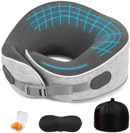Gikezed Travel Pillows for Airplanes Ergonomic Memory Foam Neck Pillow for Travel - 360° Head & Neck Support for Sleeping on Flights, Cars, Trains & Office (Gray-1)