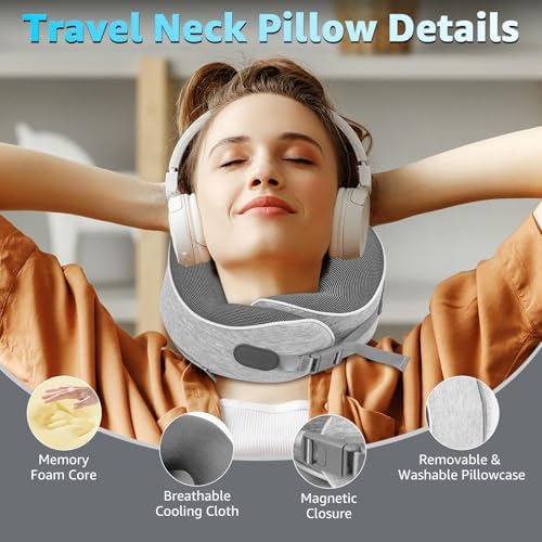 Gikezed Travel Pillows for Airplanes Ergonomic Memory Foam Neck Pillow for Travel - 360° Head & Neck Support for Sleeping on Flights, Cars, Trains & Office (Gray-1) - Image 5