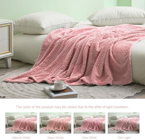 Exclusivo Mezcla Fleece Throw Blanket for Couch, 50x70 Inches Soft Cozy Jacquard Flannel Blankets, Lightweight Fuzzy Plush Warm Throws for Winter, Pink - Image 5