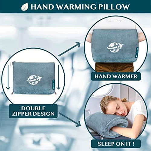 PAVILIA Travel Blanket and Pillow, Arms Opening Airplane Blankets for Adults, Compact Plane Blanket with Arm Hole 2-in-1 Bag for Flight Car Camping Fit in Luggage Backpack Traveler Gift, Blue - Image 5
