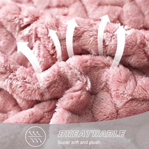 Exclusivo Mezcla Fleece Throw Blanket for Couch, 50x70 Inches Soft Cozy Jacquard Flannel Blankets, Lightweight Fuzzy Plush Warm Throws for Winter, Pink - Image 3