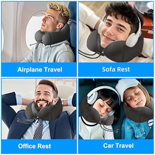 Neck Pillow for Traveling,Premium Memory Foam Travel Neck Pillow for Airplane,Soft Smooth & Breathable Cover,Adjustable Headrest Sleep Flight Pillow for Plane,Car,Office and Home,Black - Image 4