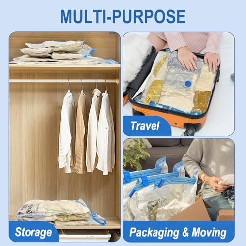 Fygrip Vacuum Storage Bags with Hand Pump, Plastic Packaging Bags, 80% Space Saver Vacuum Seal Bags for Clothing, Travel Lugggage, Blankets, Comforters, 20 Combo - Image 4