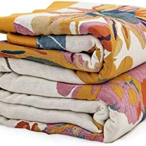 MSGKV Boho Throw Blanket 60''x80'',100% Cotton Blankets for Couch Bed,Cotton Quilt Travel Muslin Blankets Farmhouse Home Decor Soft Lightweight Picnic Blanket