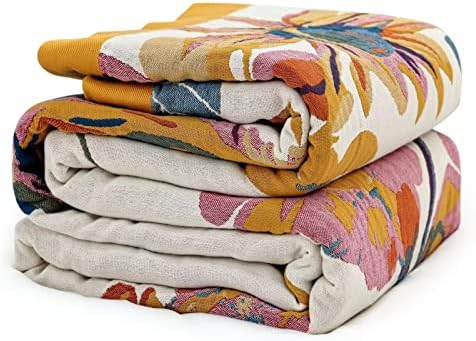 MSGKV Boho Throw Blanket 60''x80'',100% Cotton Blankets for Couch Bed,Cotton Quilt Travel Muslin Blankets Farmhouse Home Decor Soft Lightweight Picnic Blanket