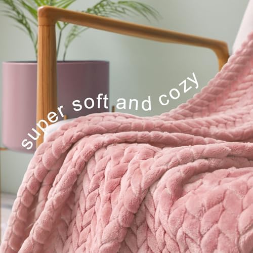 Exclusivo Mezcla Fleece Throw Blanket for Couch, 50x70 Inches Soft Cozy Jacquard Flannel Blankets, Lightweight Fuzzy Plush Warm Throws for Winter, Pink - Image 4