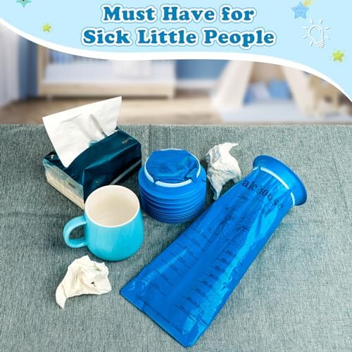 Valchoose 12 Pack Kids Vomit Bags Disposable, Hospital Grade 800ml Motion Sickness Bags for Car Kids Lifesaver, Barf Bags Come in Handy, No Spilling Perfect for Car Sick, Chemo, Road Trip(Blue) - Image 5