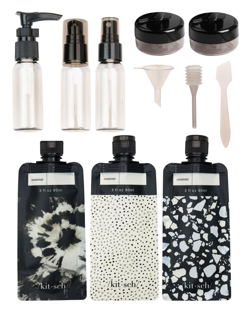 Kitsch 11 PCS Travel Bottles for Toiletries – Travel Essentials Kit for Shampoo, Conditioner, Lotion & More - TSA Approved Travel Bottles, Leak-Proof Refillable Travel Size Containers - Black & Ivory - Image 9