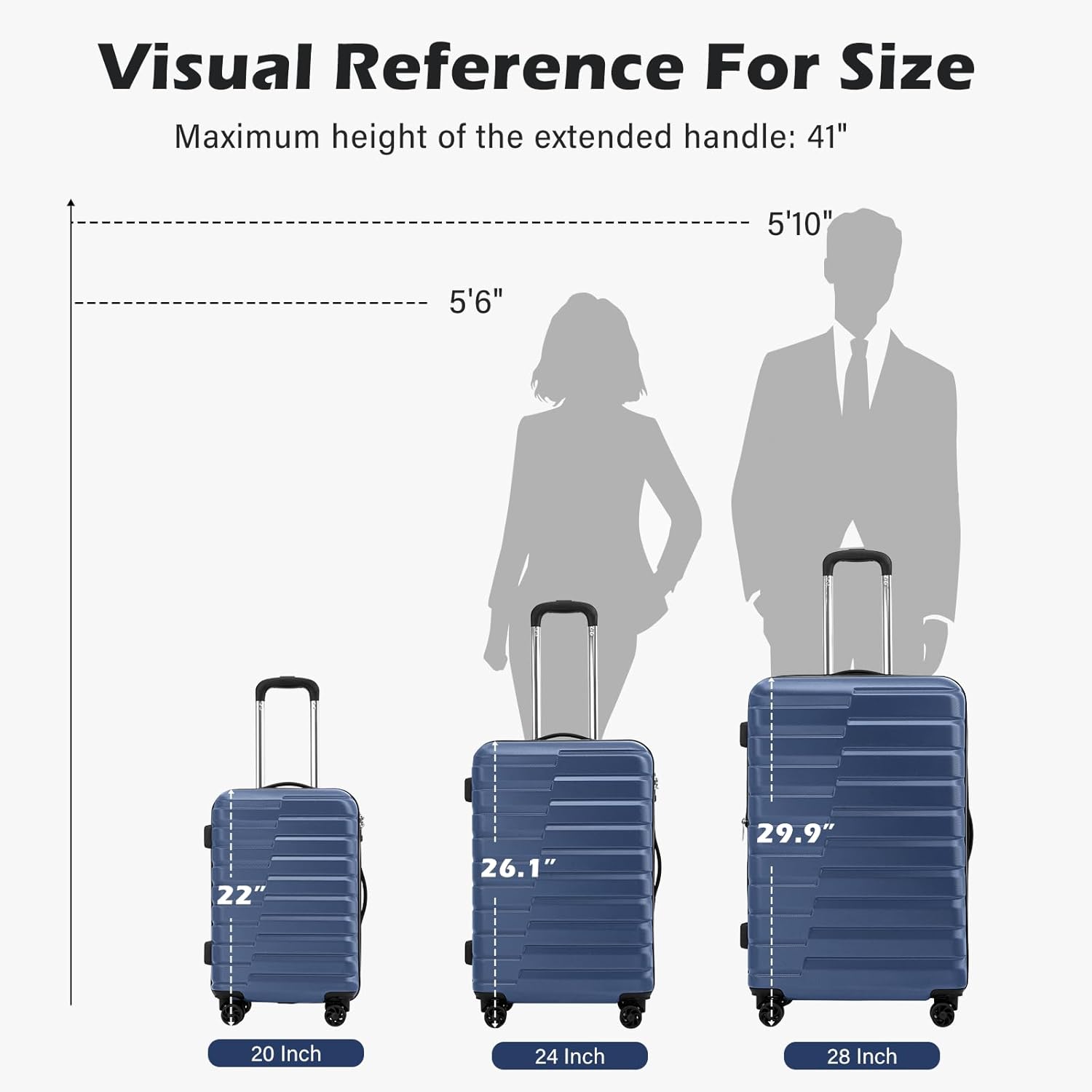 Coolife Carry On Luggage Airline Approved with Wheels Hard Shell Suitcase Spinner TSA Lock Telescopic Handle 20-inch,Blue - Image 8