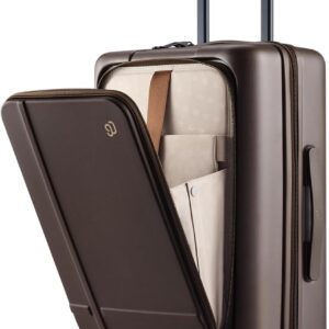 NINETYGO Carry On Luggage 22x14x9 Airline Approved, 20 Inch Suitcase with Front Compartment & Cup Holder, Coffee-Infused PC Hard Shell, Eco-Friendly, TSA Lock, 360° Spinner Wheels (Americano)