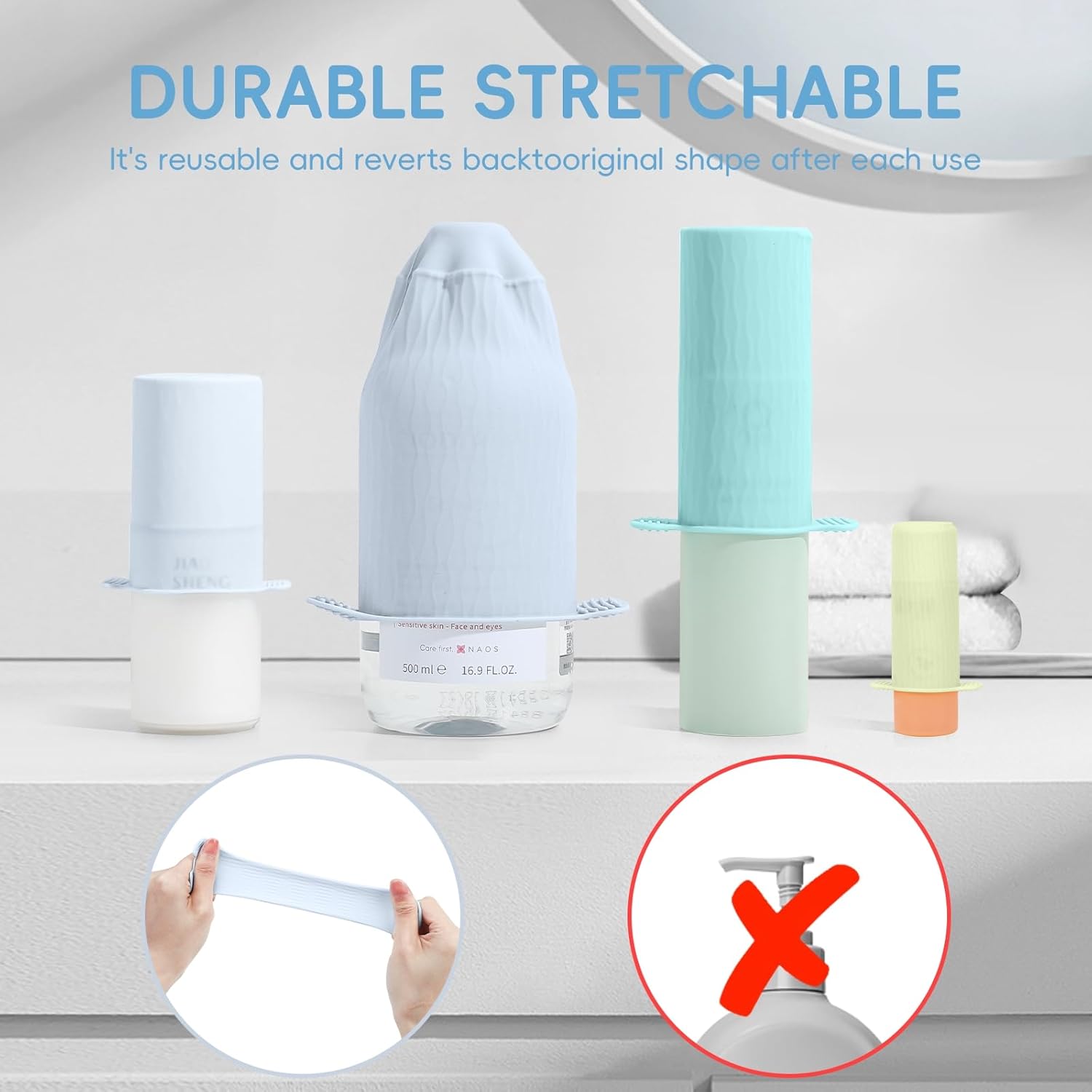 Bottle Covers for Travel, Leak Proof Elastic Sleeves, Travel Size Container Covers, Holiday Essentials for Women, Multiple Sizes Cover Suit for Various liquids Toiletries Bottles (8pcs) - Image 6