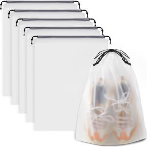 Waterproof Travel Drawstring Shoe Bags for Packing, Storage, Travel Essentials for Men and Women, 15.7 x 11.8 inches, Clear, 5 pieces